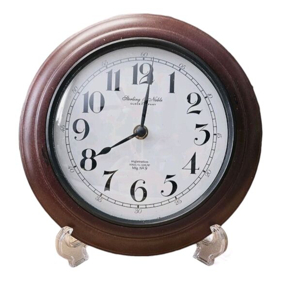 15 Inch Wall Clock Sterling and Noble Company Number 9 Dark Brown Wood Frame - Picture 1 of 11